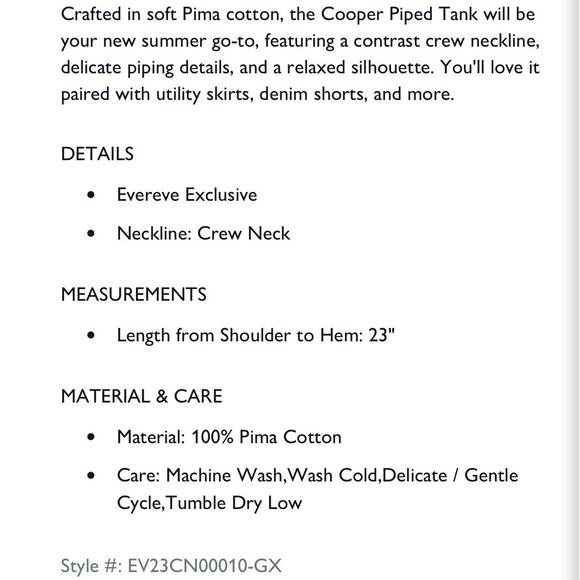 Evereve Cooper Piped Tank Top Peruvian Pima Cotton Black White Relaxed Fit L - Picture 10 of 13